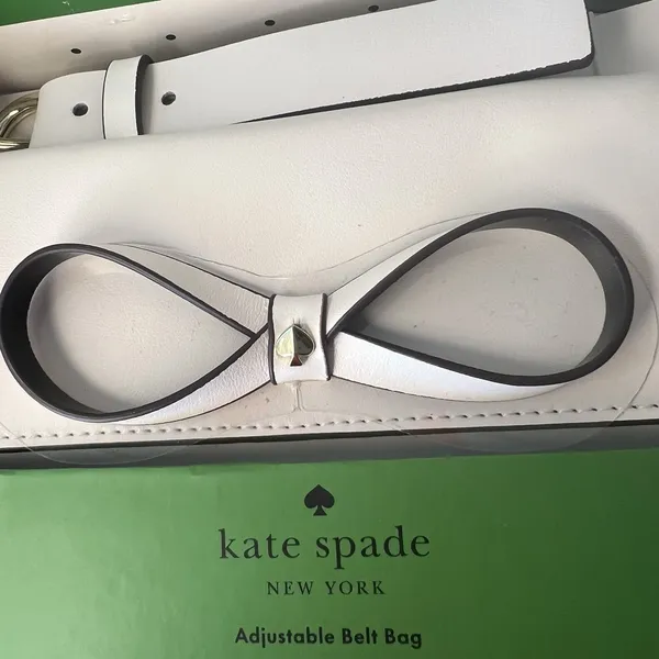 Kate Spade New York White Leather Bow Belt Bag Adjustable Fanny Pack L/XL‎ NEW - Image 3