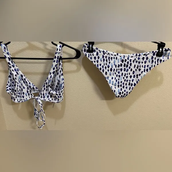 Shein Blue White Speckled Watercolor Beach Matching Bikini Set Womens Size Small - Image 2