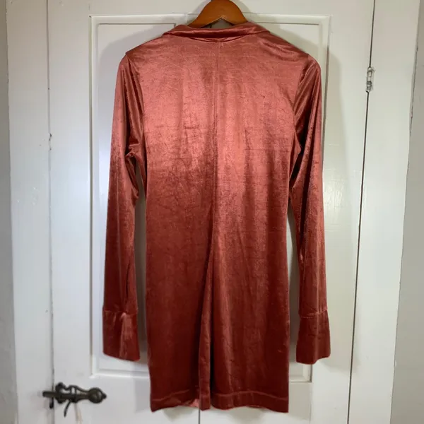 Free People‎ Rust Velvet Ruched Button Down Mini Dress Fall Medium Bodycon Party - Image 8