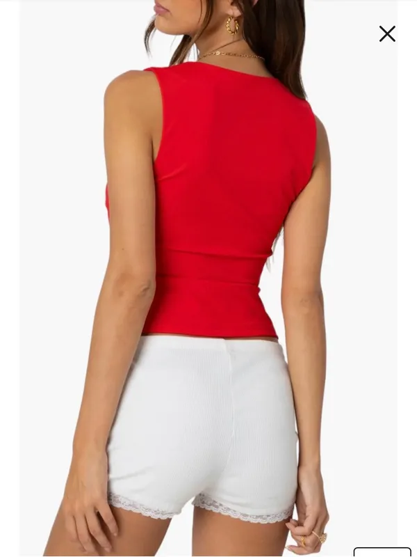 Edikted  NWOT Bright Red Essy Square Neck Top - Image 2