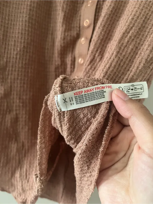 Intimately FP Brown Waffle Knit Button Front Top Small Henley Cardigan Rustic - Image 6