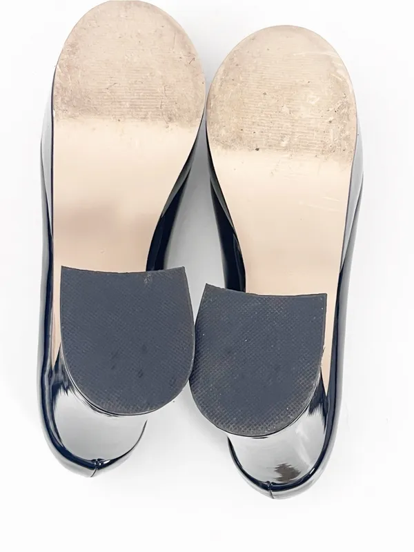 LULUS Joanah Black Patent Leather Round Toe Chunky Platform Block Heels Size 9 - Image 2