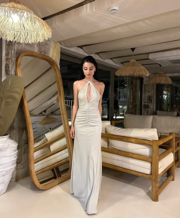 Zara dress gown fitted maxi bodycon Gray Halter formal evening wedding - Image 5