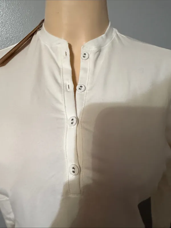 SKIMS White Long-Sleeve Henley Bodysuit with Button Placket - Image 3