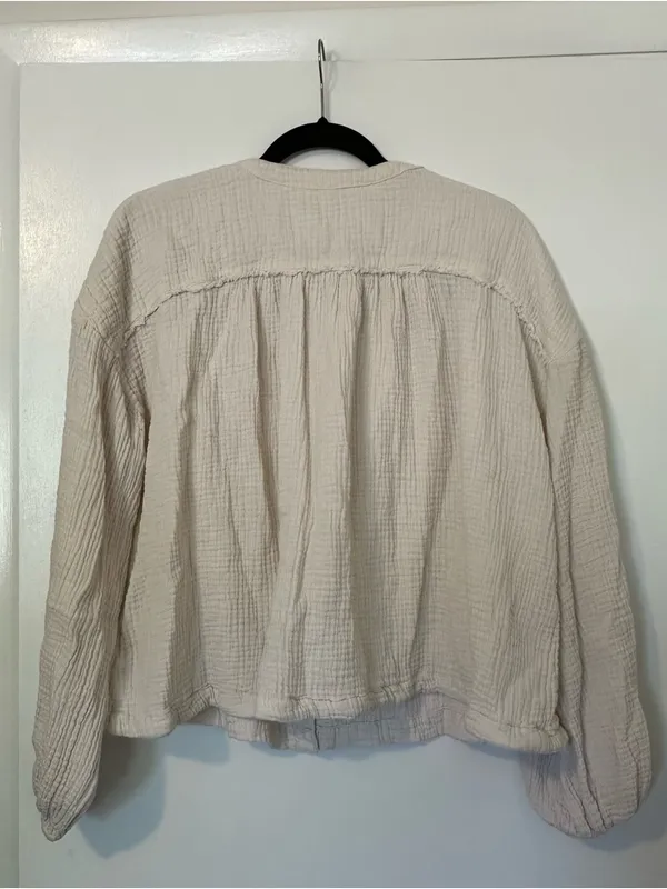 Free People Textured Cotton Long Sleeve Button Blouse Womens Medium Cream - Image 8