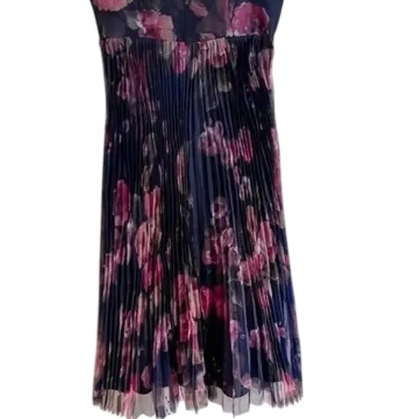 Lulus Alluring Invite Midnight Blue Floral Pleated Bustier Sleeveless Midi Dress - Image 4