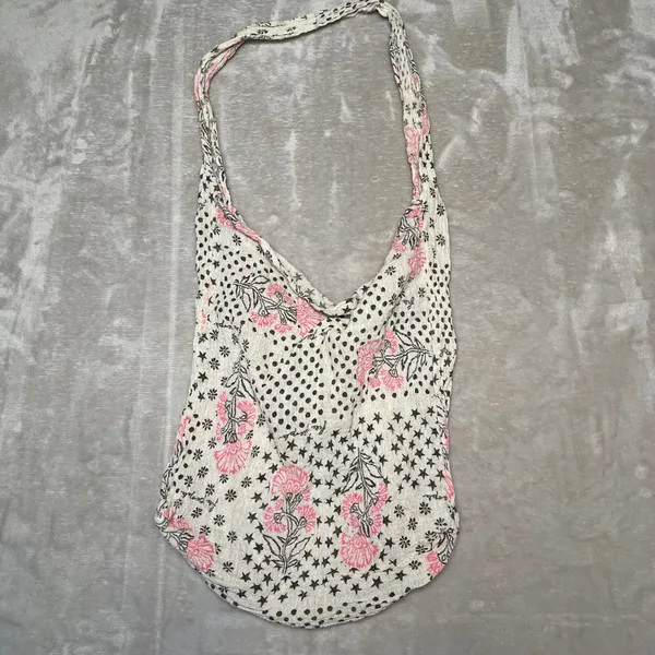 Free People Bag Gauze Hobo Tote Lightweight Bohemian‎ Patchwork Floral Cream - Image 5