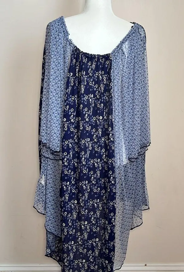 Free People Because I Love You Floral High-Low Top in Blue Floral Print - Image 5