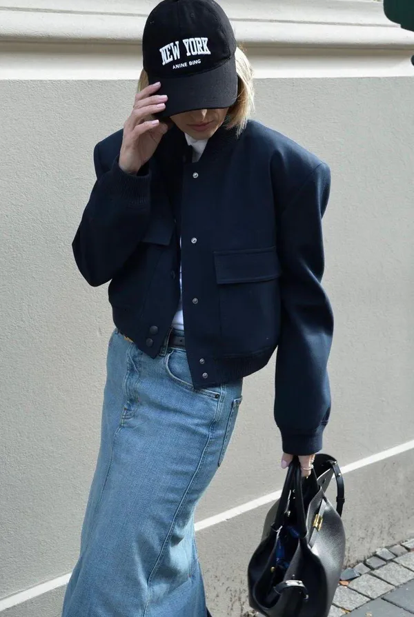 ZARA Casual Bomber Jacket Coat Navy Blue Cropped Blogger - Image 6