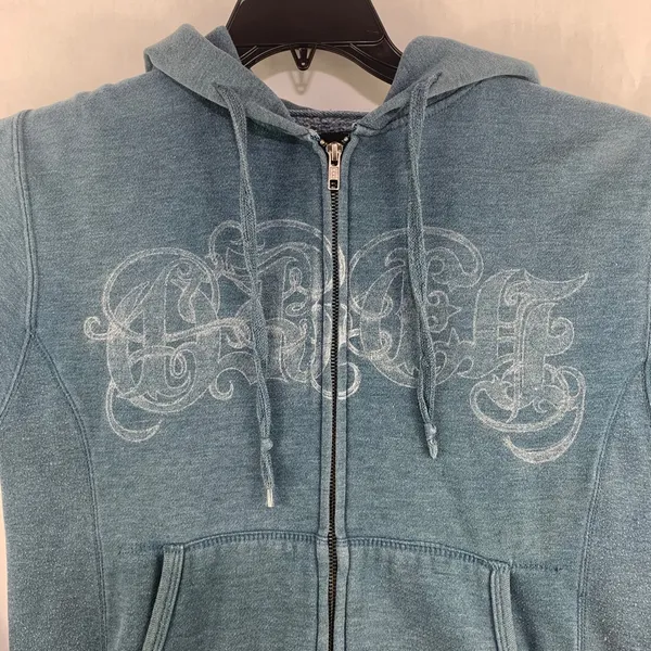 Obey Teal Zip-Up Hoodie with Subtle Chest Graphic - Image 3
