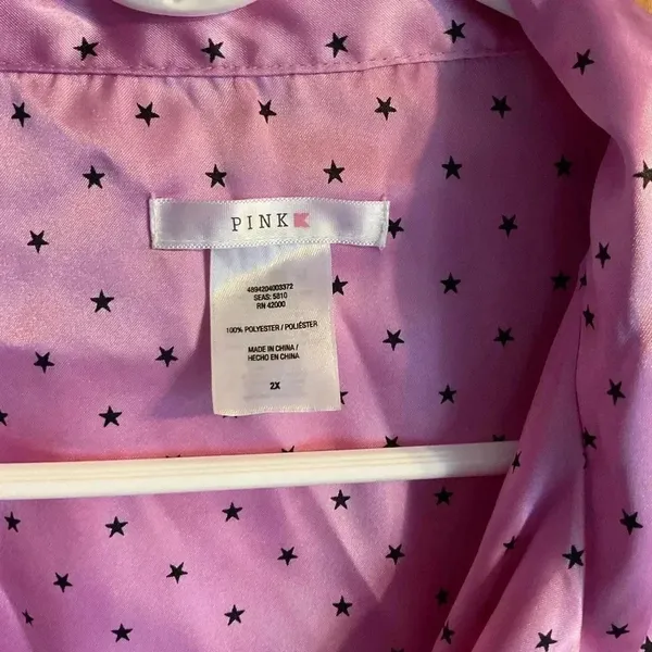 Victorias Secret Pink PJ set. Long sleeve, long pants. Pink with black stars 2x - Image 4