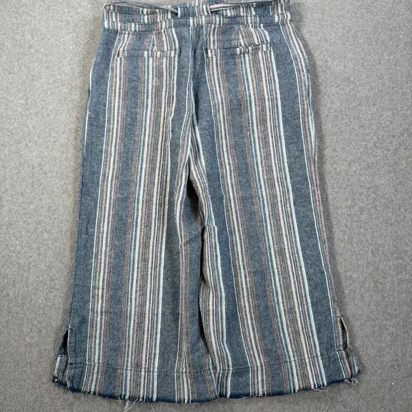 Democracy Wide-Leg Cropped Pants Womens 4 Flex-ellent Raw Hem Linen Blend Stripe - Image 10