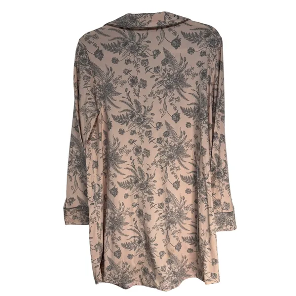 Tahari Womens Pink Floral Long‎ Sleeve Button Down Nightshirt Sleepwear Size M - Image 8