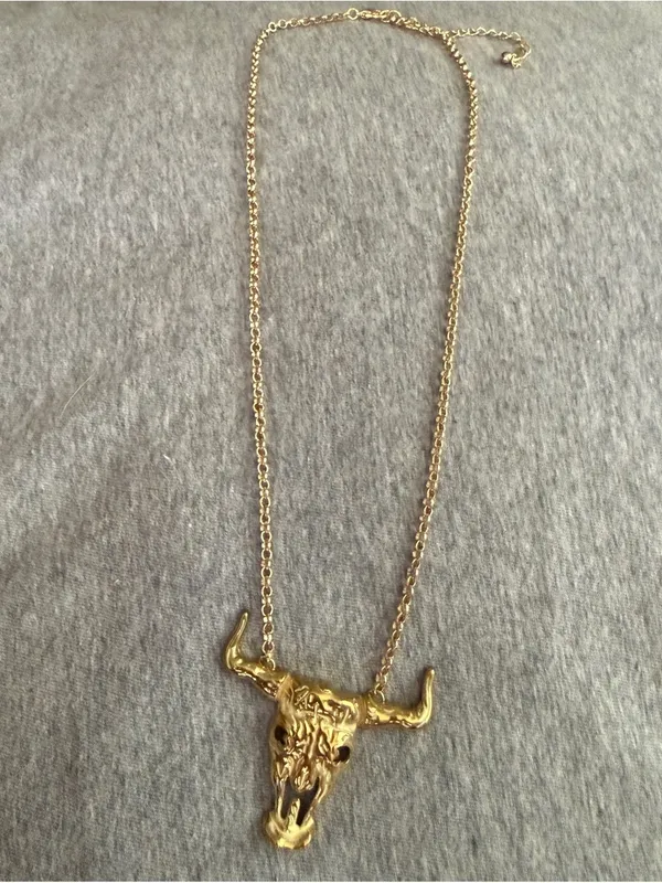 Gold Bull Skull Pendant Necklace - Image 4