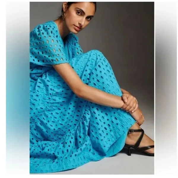 NWT Anthropologie The somerset‎ Maxi Dress: Eyelet Edition Blue Size XS - Image 11