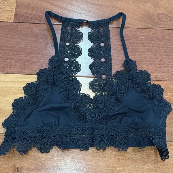 Aerie‎ Bralette Womens Black Crochet Lace Halter Racerback S - Image 2