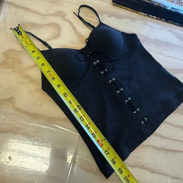 Y2K Betty Blue Lace Up Corset Style Build In Bra Bustier Cami‎ Top Gothic Lg Blk - Image 8