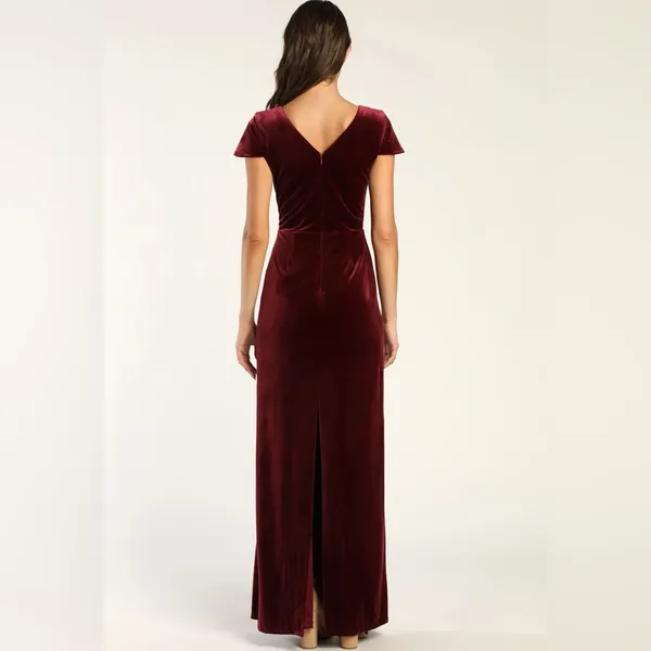 Feeling Flawless Burgundy Velvet V-Neck Maxi Dress Lulus Size S - Image 3