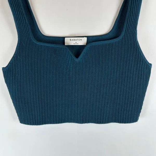 Babaton Sculpt Knit Notch Cropped Tank Top Teal Ribbed Square Neck Size M‎ - Image 7