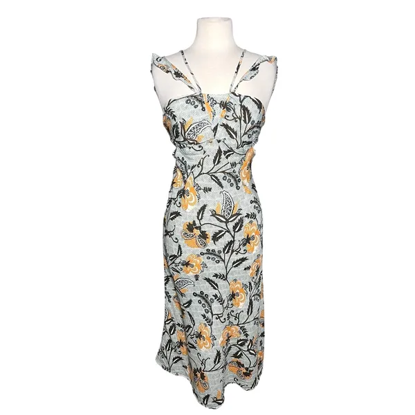ANTHROPOLOGIE Women’s Boho Linen Blend Printed Halter Slim Midi Dress - Image 5