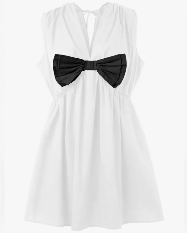 NEW Cotton Sleeveless Mini Dress Casual V Neck Bowknot Loose Babydoll Dress S - Image 8