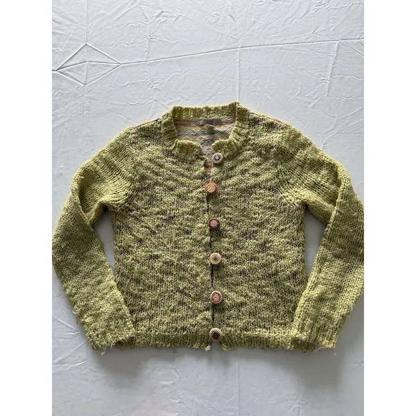 Apt. 9 Cardigan‎ Sweater Womens Medium Green y2k Wool Blend Chunky Knit Striped - Image 2