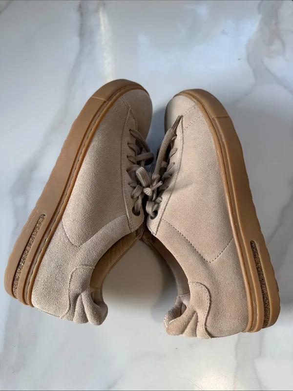 Birkenstock Suede Lace-Up Sneakers in Blush Tan - Image 9