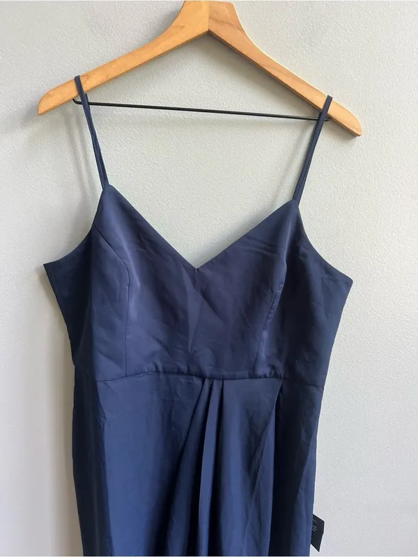 Lulus NWT Reinette Navy Blue Midi Dress Spaghetti Strap Wrap Front Slit Size XL - Image 6