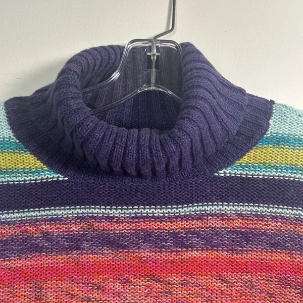 Rocket Candy Vintage Rainbow Striped Beaded Turtleneck Cropped Sweater Large - Image 9