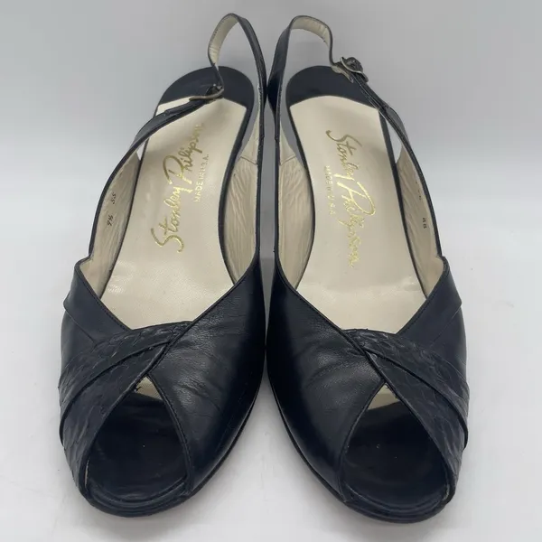 Vtg Stanley Phillipson Womens 9.5 SS‎ Heels Black Leather Slingback Open Toe USA - Image 3