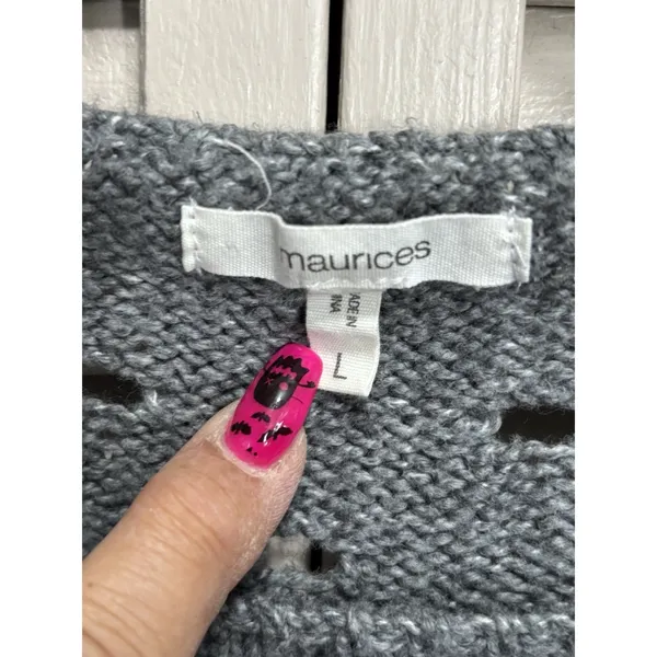 Maurices‎ Open Knit Sweater Gray Size Large Long Sleeve Boat Neck High/Low - Image 3