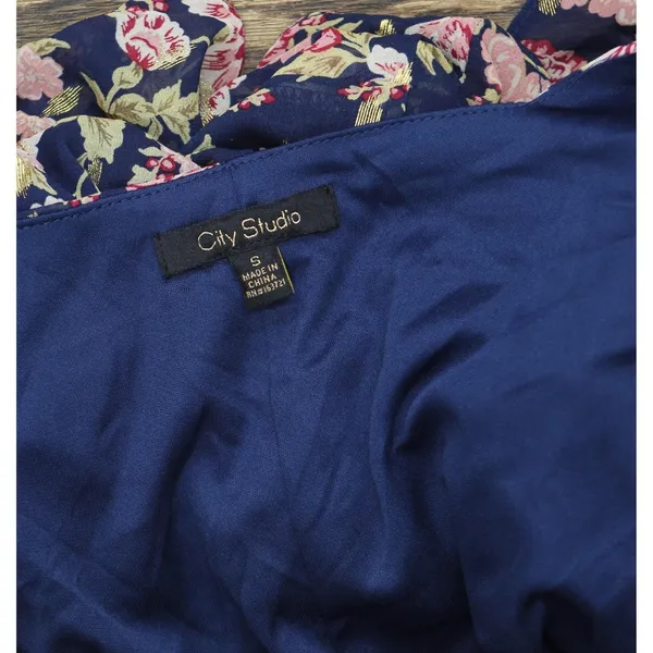 NWT City Studio Square-Neck Fit Flare Shear Lined Dress Navy Blue Multi S - Image 7