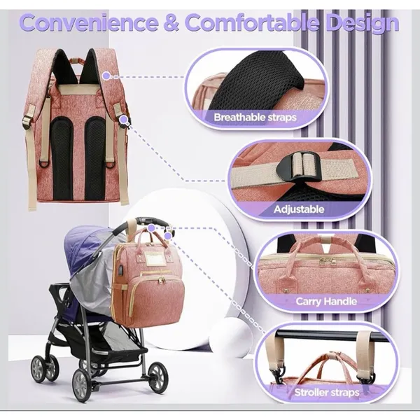NEW Pink 6 in 1 Diaper Bag Backpack Pad Travel Changing Station - Image 5