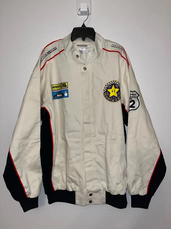 Nintendo Brand New Mario Kart Racing Jacket Large Cream Graphic Bomber - Image 8