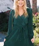 Green Long Sleeve Pleaded Mini Dress - Image 2