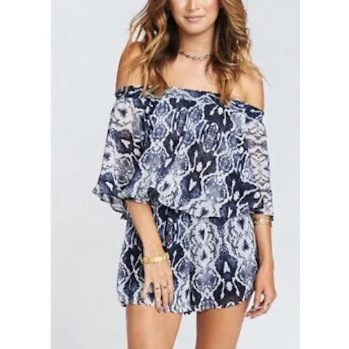 Show Me Your Mumu Romper Womens Medium Blue White Great Snakeskin Rosarita - Image 2