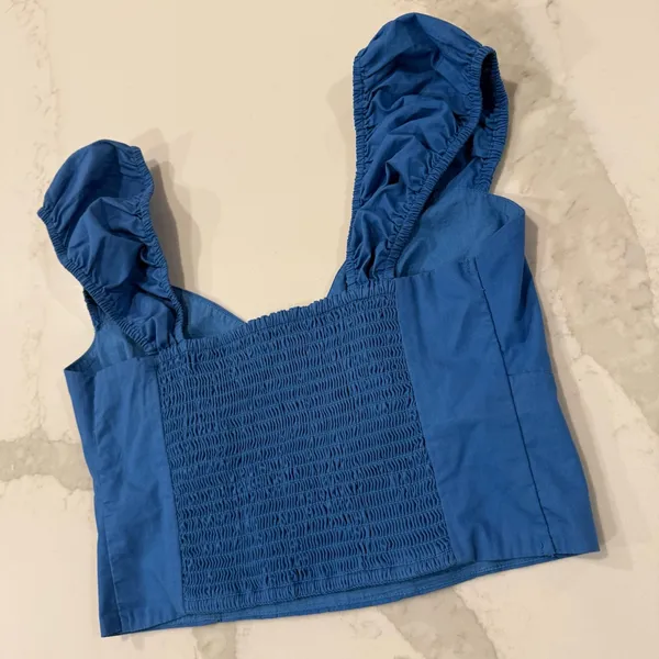 Abercrombie & Fitch Cap Sleeve Poplin Crop Top Women’s Small Royal Blue Smocked - Image 9