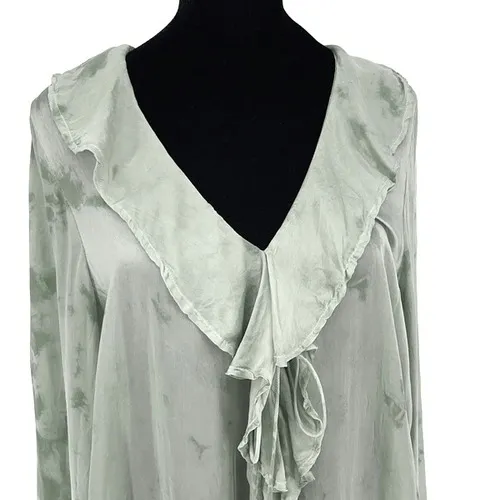 Free People Womens‎ Sascha Ruffled Frill Long Sleeve Blouse Muted Green Medium - Image 3