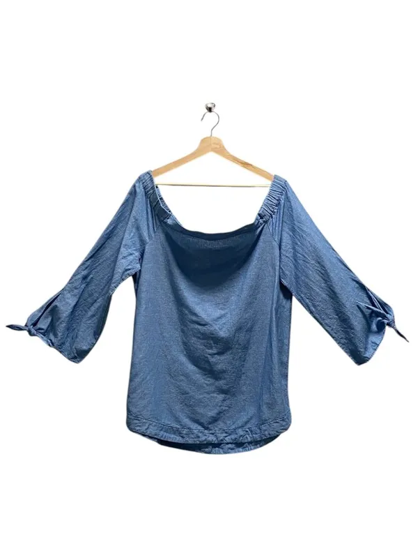 Free People Show Me Some Shoulder Chambray Top Blue Size L Minimalist Boho Beach - Image 2