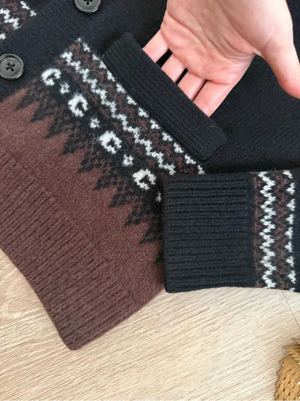 Coach Oversized Fair Isle Wool Alpaca Cardigan Black Brown Signature C - Image 4