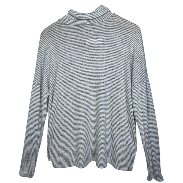 Abercrombie & Fitch Gray White Striped Long Sleeve Turtleneck Sweater Top Size L - Image 2
