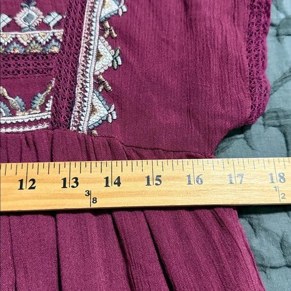 Free People Women’s Size S Sunrise Wanderer Mini Boho Embroidered Dress Plum - Image 11