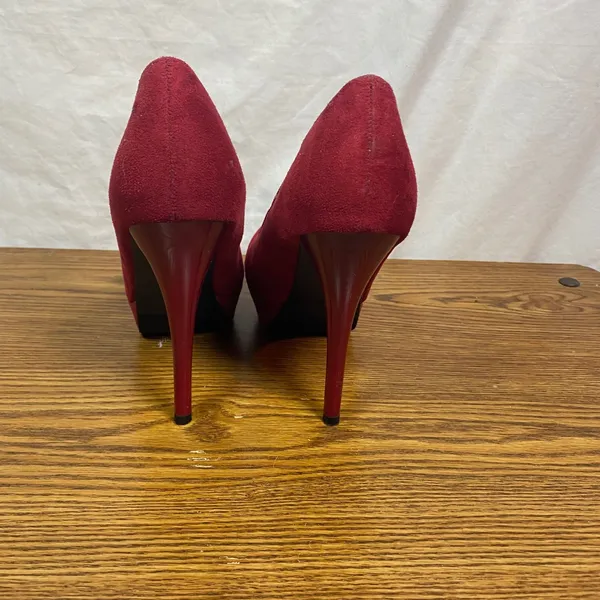 Mossimo Platform‎ Pumps Heels Suede Burgundy Stiletto Career 7.5 Tomato Girl - Image 4