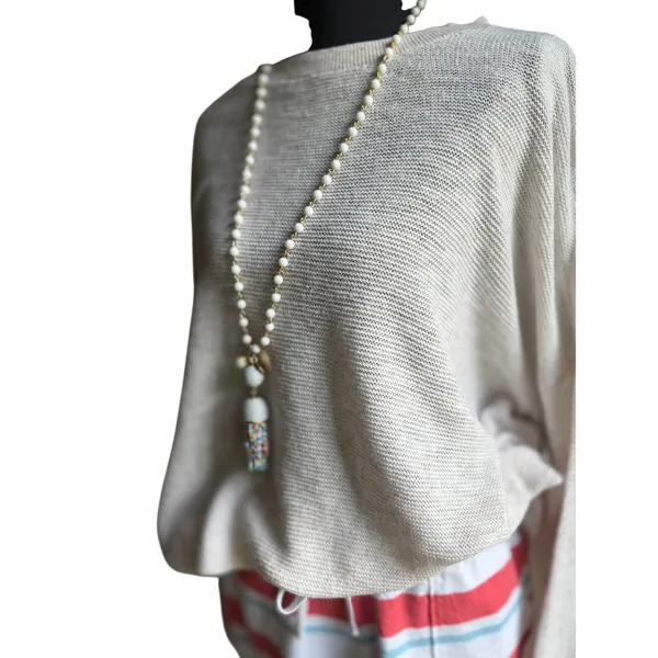 Talbots Coastal Tassel Necklace White Beads Cowrie Shell Beach Resort Boho - Image 2