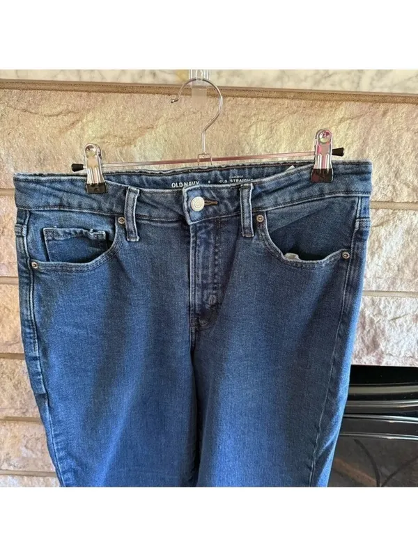 Old Navy Dark Blue High-Rise Straight Jeans Size 8 - Image 2