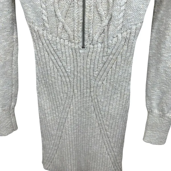Free People Mont Blanc Mini Dress Cable‎ Knit Zip Quiet Luxury Bodycon M Oatmeal - Image 11