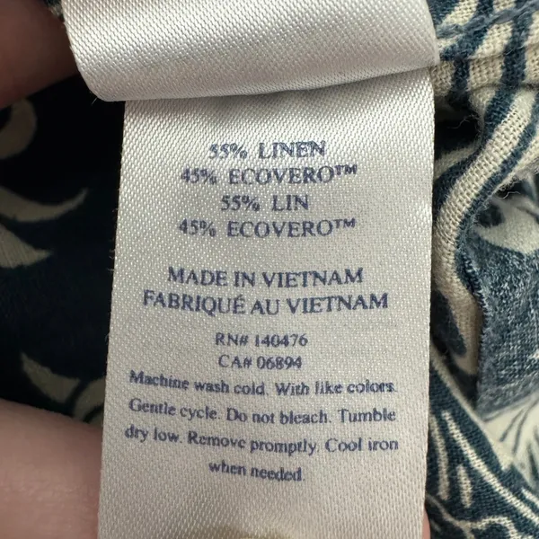 Faherty Gemina‎ Dress Size Small Blue White Printed Linen Blend Beachy Coastal - Image 9