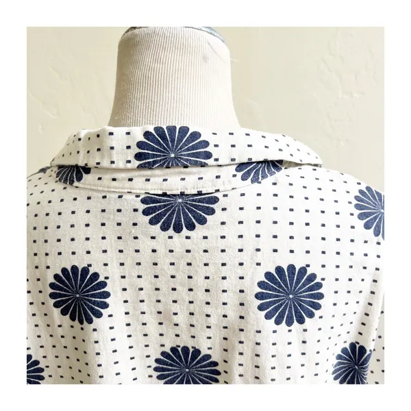 Modcloth Cropped Blouse Womens XL White Floral Dot Linen Blend Tie Front Beachy - Image 6