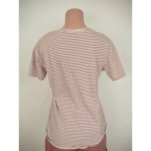 Zara Top Womens Small V-Neck Red White Stripe Short Sleeve T-Shirt Size Small - Image 3