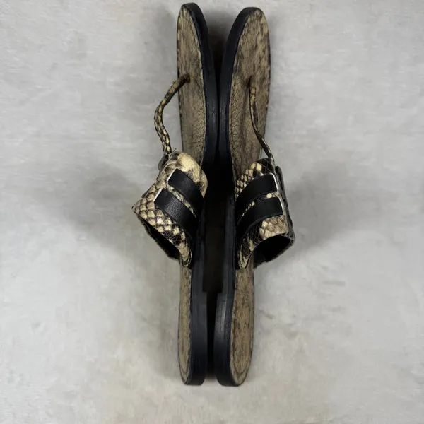 Tory Burch Miller Thong Sandals Snakeskin Print Leather Black Logo 9.5M 8099 C20 - Image 6